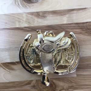 Vintage Saddle Buckle Belt Rodeo SW Gold Equestrian Horses
